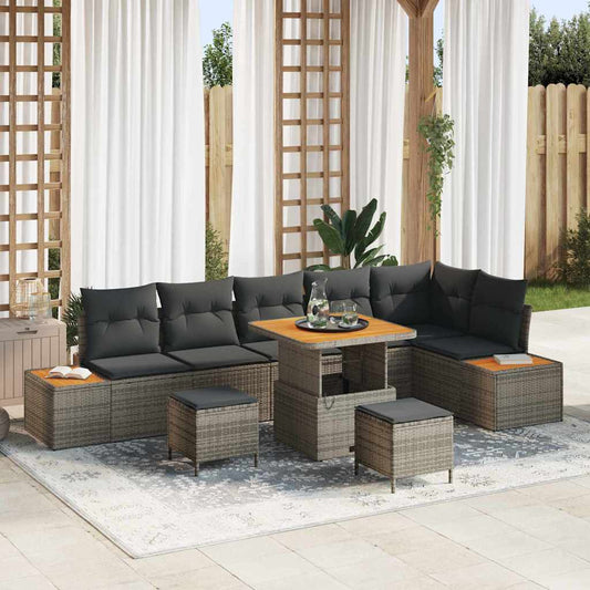 Set Divano da Giardino 9 pz 8-Numero di posti Grigio