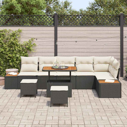Set Divano da Giardino con cuscino 9 pcs Nero Poly Rattan | homemem39