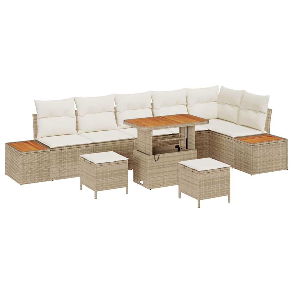 Set Divano da Giardino 9 pz 8-Numero di posti Beige Poly Rattan
