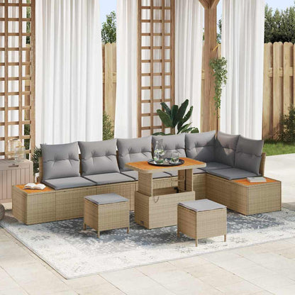 Set Divano da Giardino 9 pz 8-Numero di posti Beige Poly Rattan