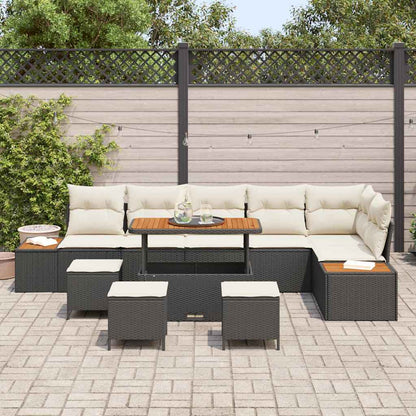 Set Divano da Giardino con cuscino 10 pcs Nero Poly Rattan | homemem39