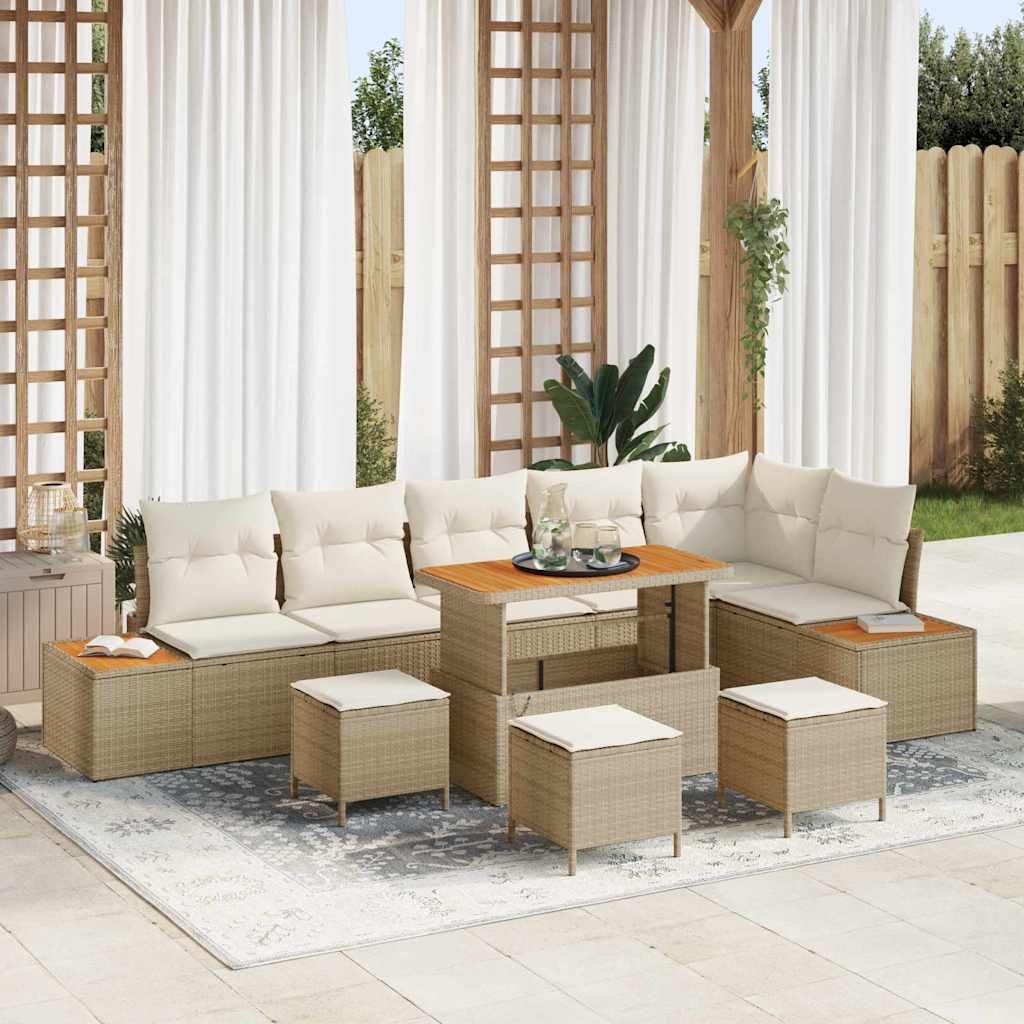 Set Divano da Giardino con cuscino 10 pcs Beige Poly Rattan | homemem39