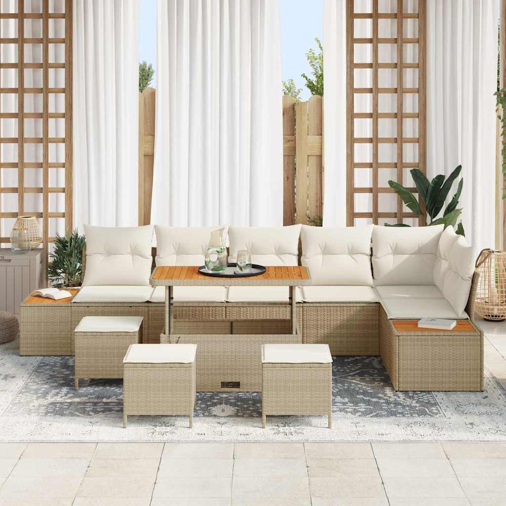 Set Divano da Giardino con cuscino 10 pcs Beige Poly Rattan | homemem39
