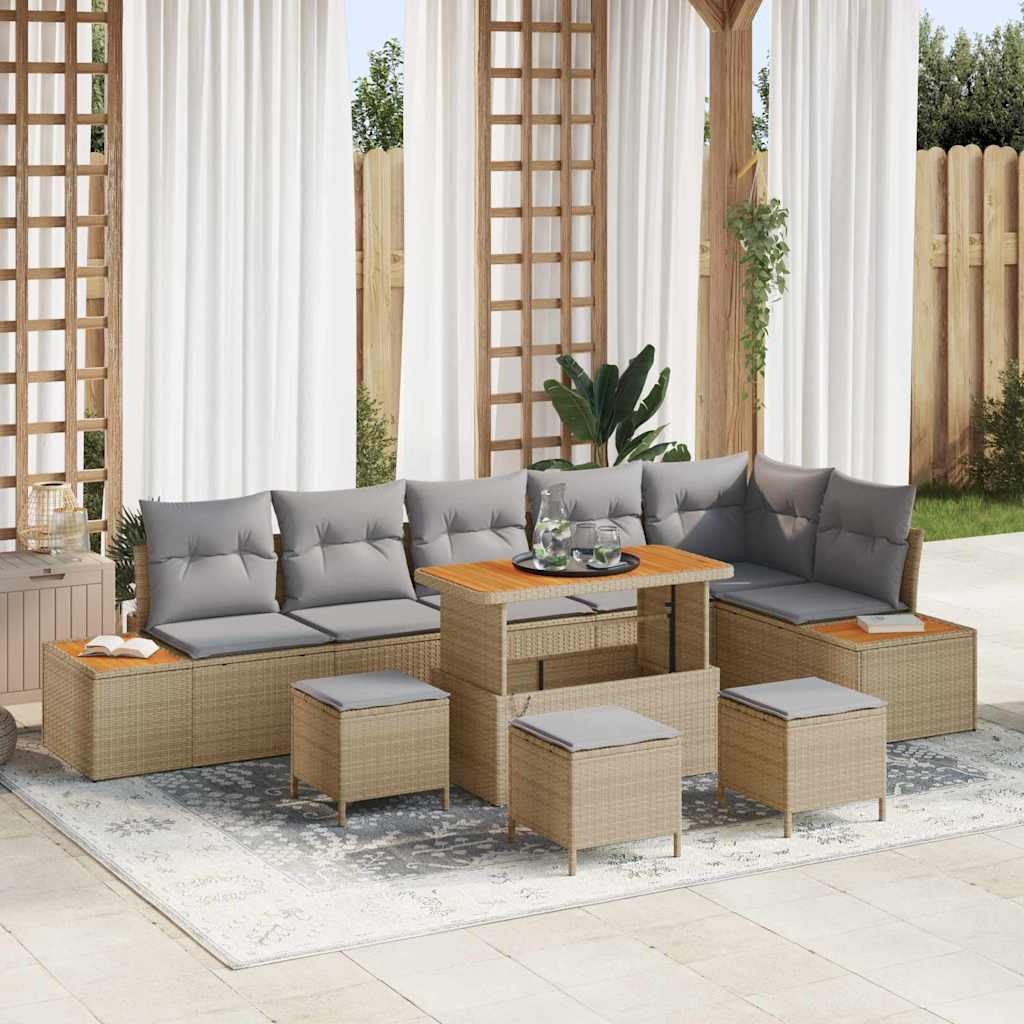 Set Divano da Giardino con cuscino 10 pcs Beige Poly Rattan | homemem39