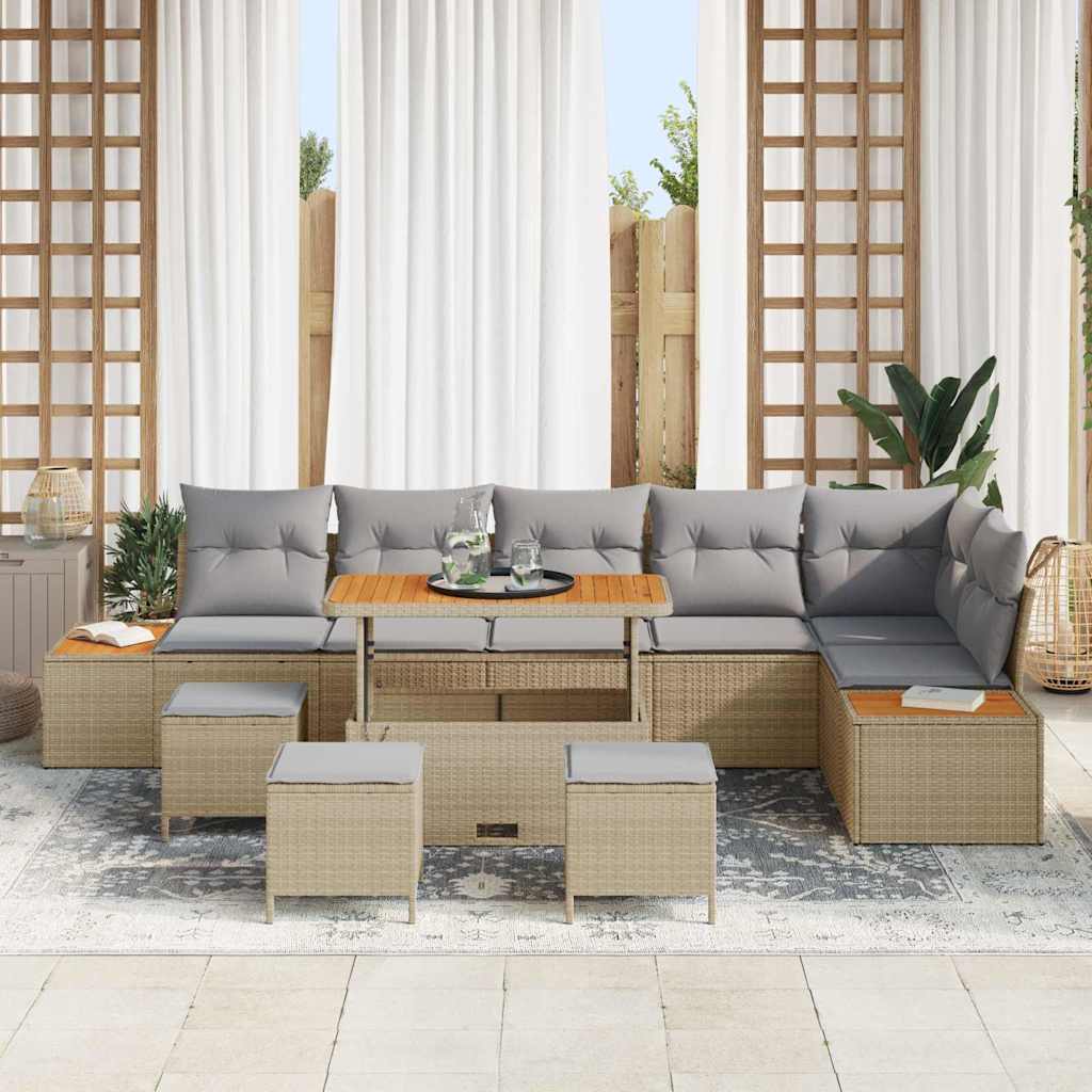Set Divano da Giardino con cuscino 10 pcs Beige Poly Rattan | homemem39