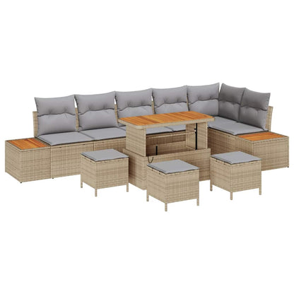 Set Divano da Giardino con cuscino 10 pcs Beige Poly Rattan | homemem39