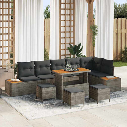 Set Divano da Giardino con cuscino 10 pcs Grigio Poly Rattan