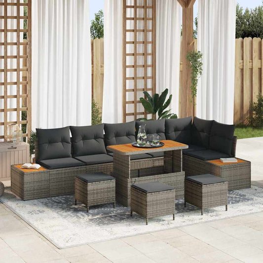 Set Divano da Giardino con cuscino 10 pcs Grigio Poly Rattan