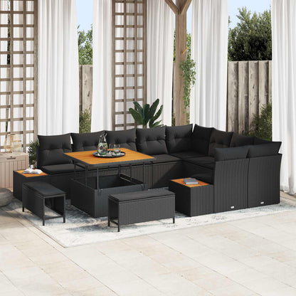 Set Divano da Giardino con cuscino 12 pcs Nero Poly Rattan | homemem39