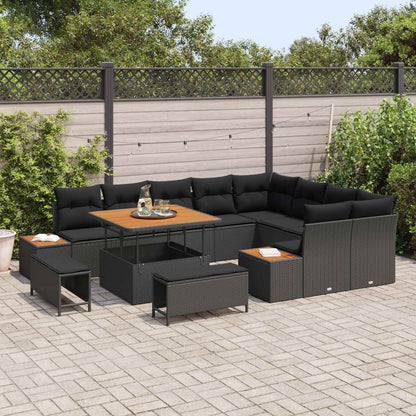 Set Divano da Giardino con cuscino 12 pcs Nero Poly Rattan | homemem39