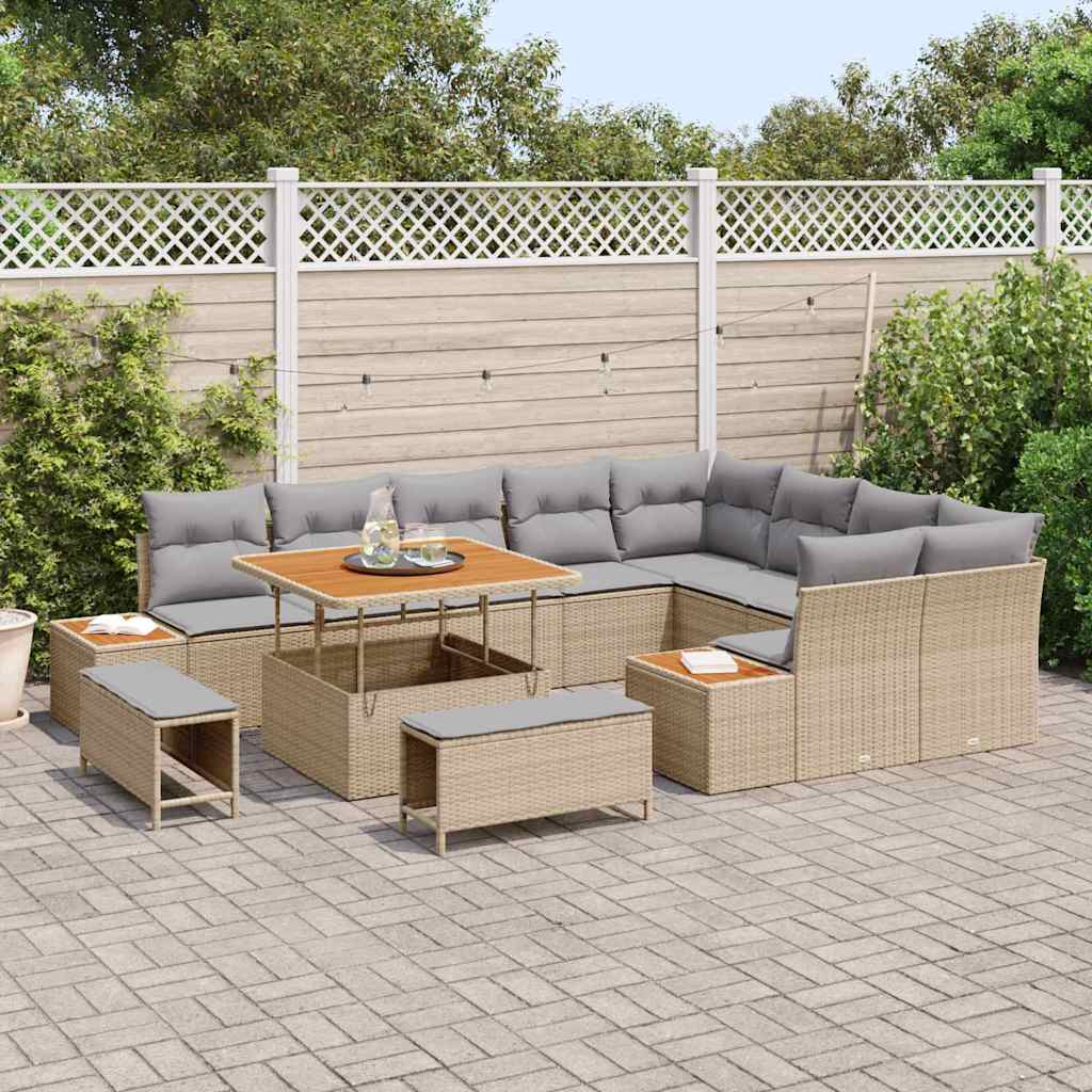 Set Divano da Giardino con cuscino 12 pcs Beige Poly Rattan | homemem39