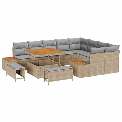 Set Divano da Giardino con cuscino 12 pcs Beige Poly Rattan | homemem39