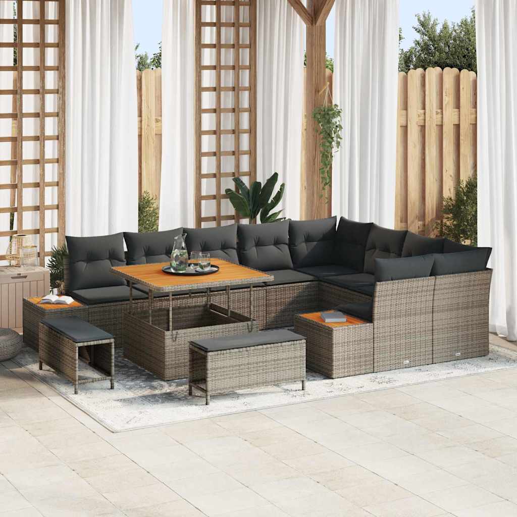 Set Divano da Giardino con cuscino 12 pcs Grigio Poly Rattan | homemem39