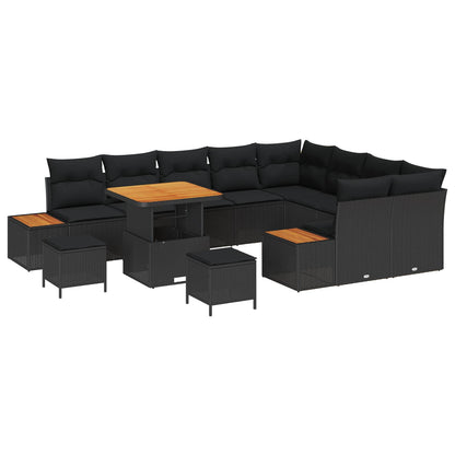 Set Divano da Giardino con cuscino 12 pcs Nero Poly Rattan | homemem39