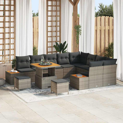 Set Divano da Giardino con cuscino 12 pcs Grigio Poly Rattan | homemem39