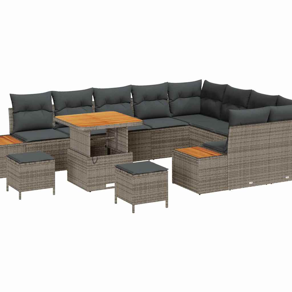 Set Divano da Giardino con cuscino 12 pcs Grigio Poly Rattan | homemem39