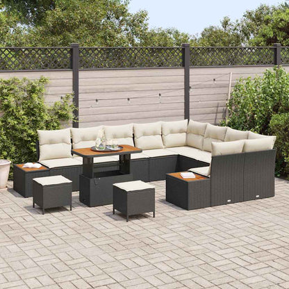Set Divano da Giardino con cuscino 12 pcs Nero Poly Rattan | homemem39