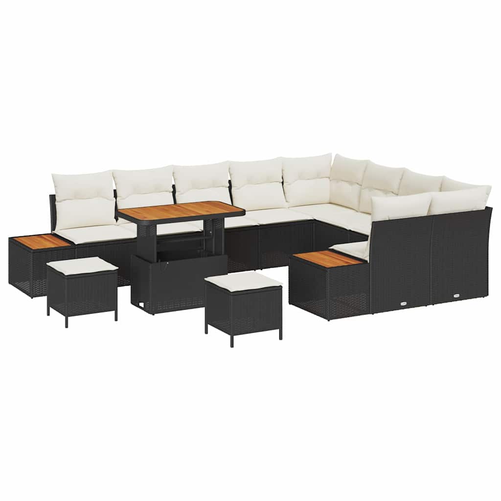 Set Divano da Giardino con cuscino 12 pcs Nero Poly Rattan | homemem39