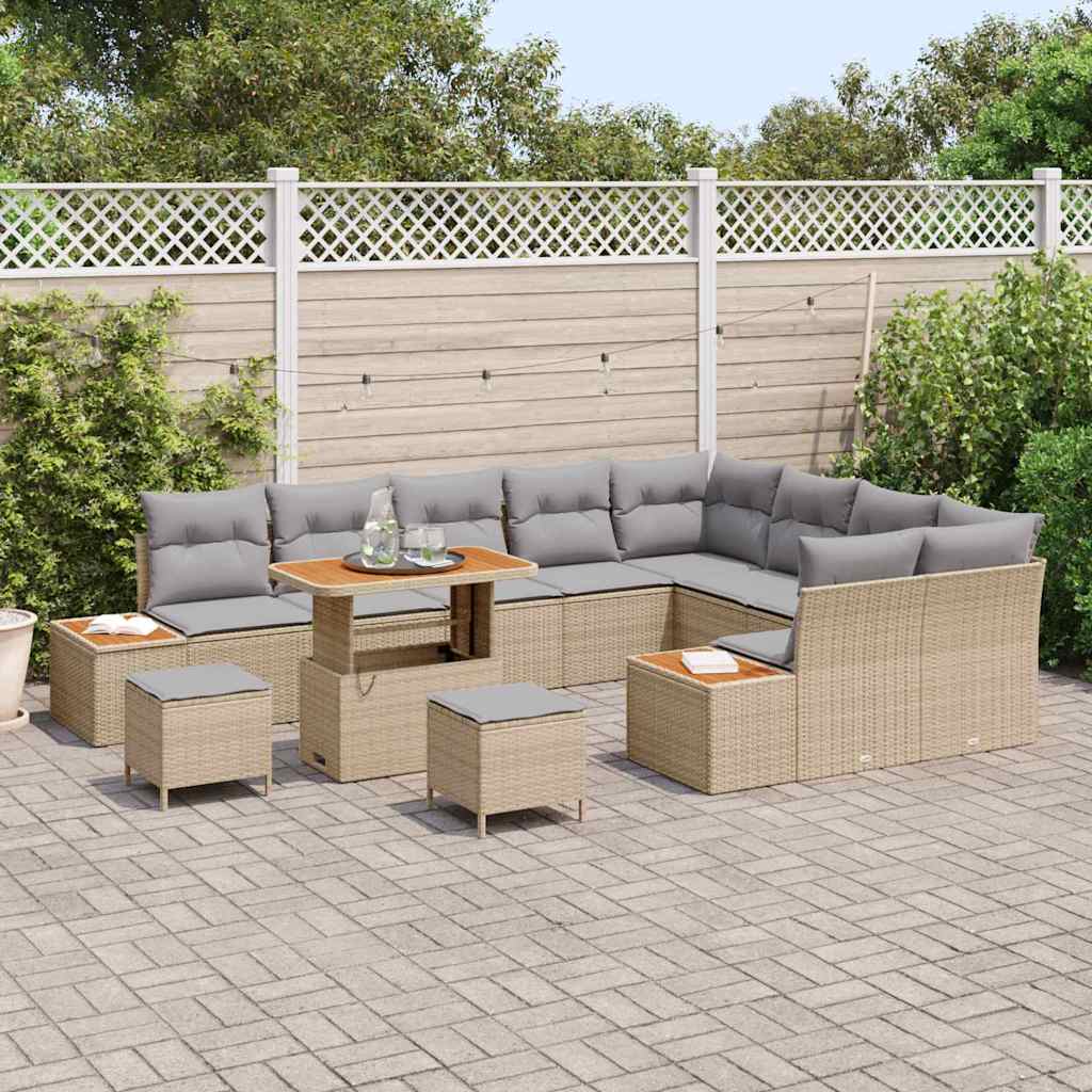 Set Divano da Giardino con cuscino 12 pcs Beige Poly Rattan | homemem39