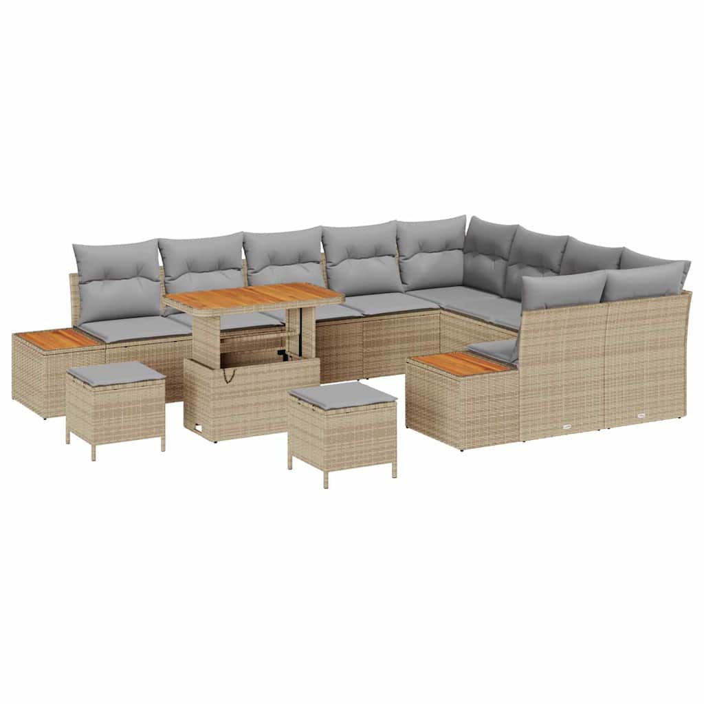 Set Divano da Giardino con cuscino 12 pcs Beige Poly Rattan | homemem39