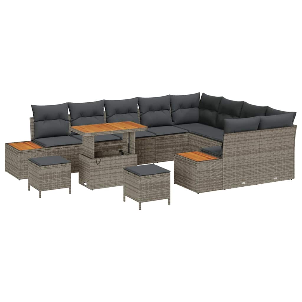 Set Divano da Giardino con cuscino 12 pcs Grigio Poly Rattan | homemem39