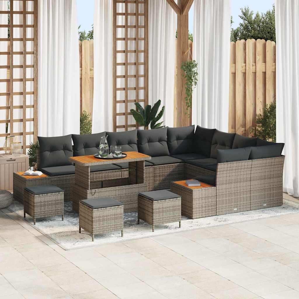 Set Divano da Giardino con cuscino 13 pcs Grigio Poly Rattan | homemem39