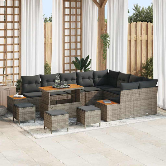 Set Divano da Giardino con cuscino 13 pcs Grigio Poly Rattan