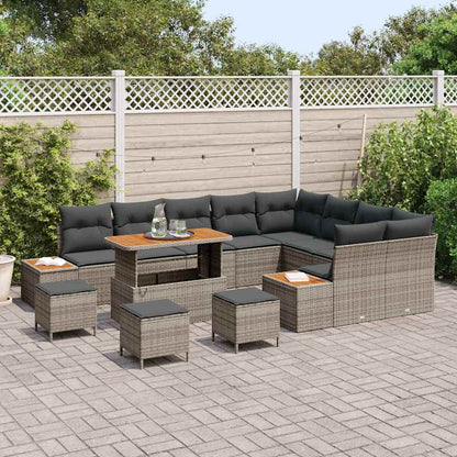 Set Divano da Giardino con cuscino 13 pcs Grigio Poly Rattan | homemem39