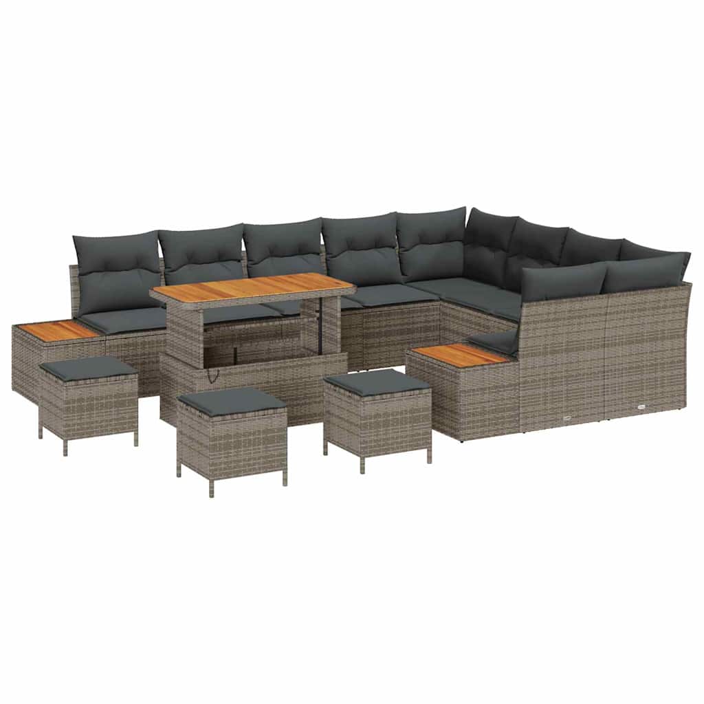 Set Divano da Giardino con cuscino 13 pcs Grigio Poly Rattan | homemem39