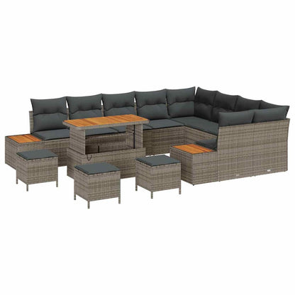 Set Divano da Giardino con cuscino 13 pcs Grigio Poly Rattan | homemem39
