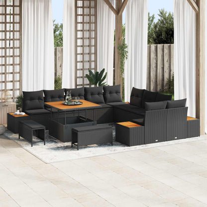 Set Divano da Giardino con cuscino 13 pcs Nero Poly Rattan | homemem39