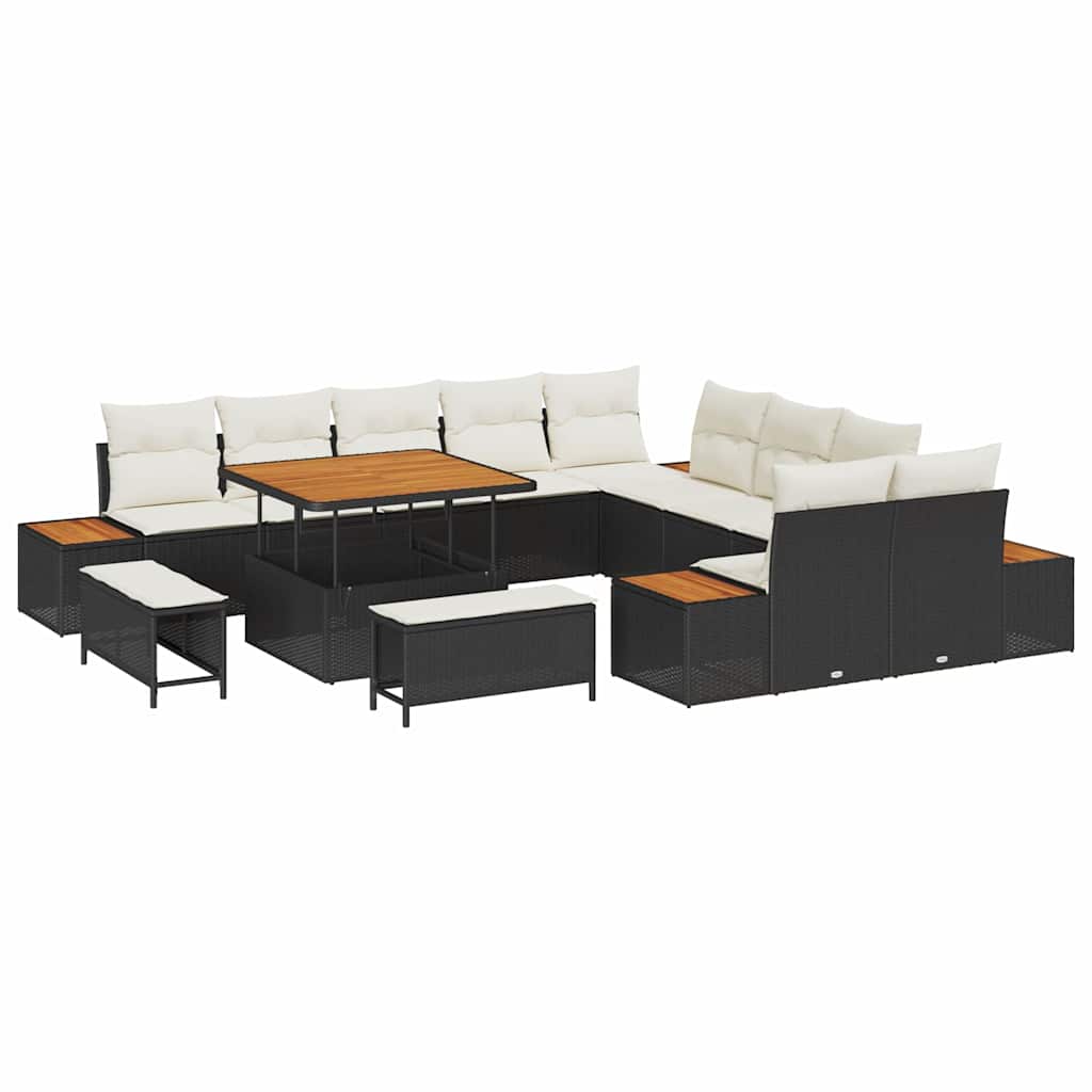 Set Divano da Giardino con cuscino 13 pcs Nero Poly Rattan | homemem39
