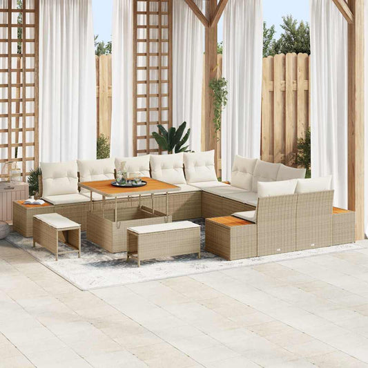 Set Divano da Giardino con cuscino 13 pcs Beige Poly Rattan