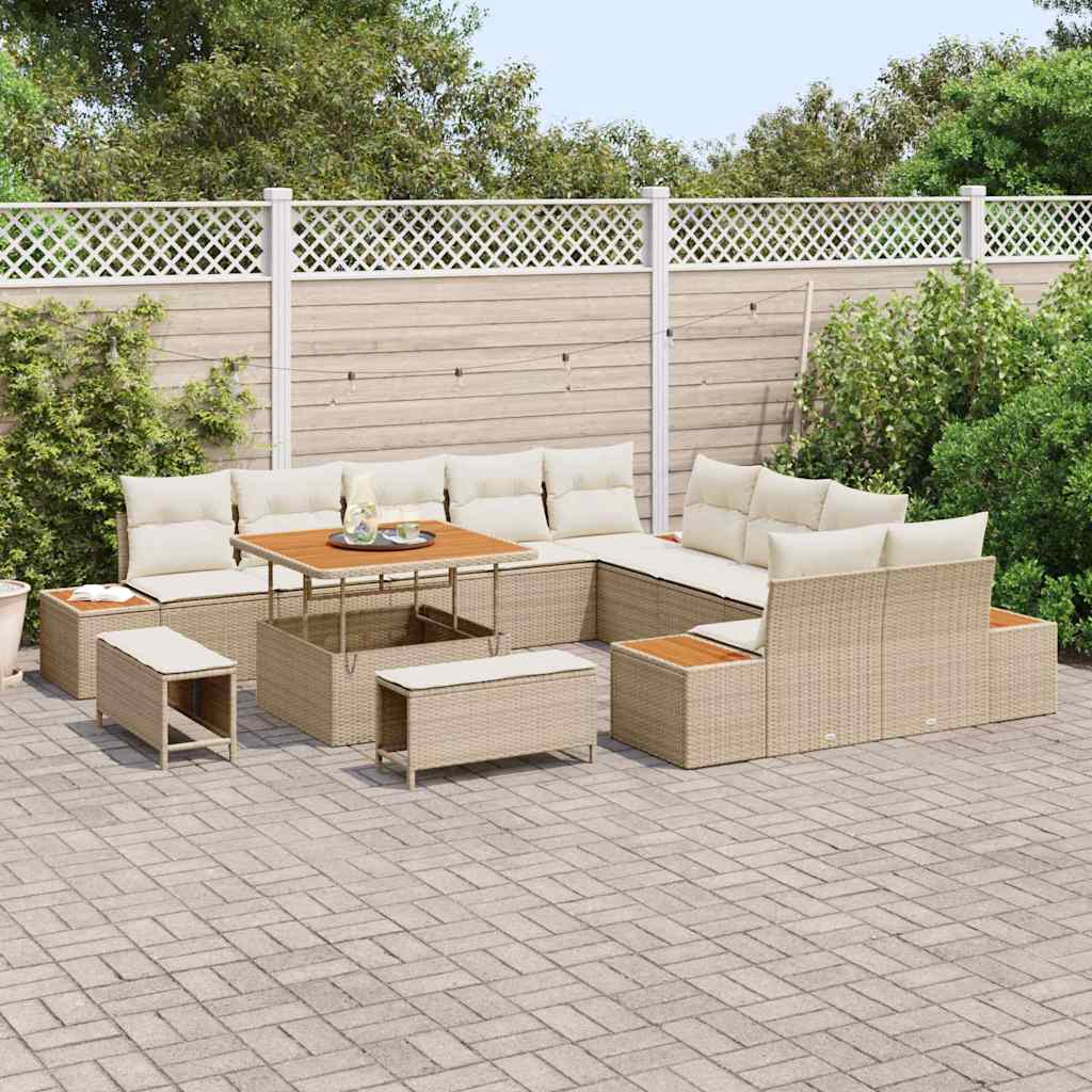 Set Divano da Giardino con cuscino 13 pcs Beige Poly Rattan | homemem39