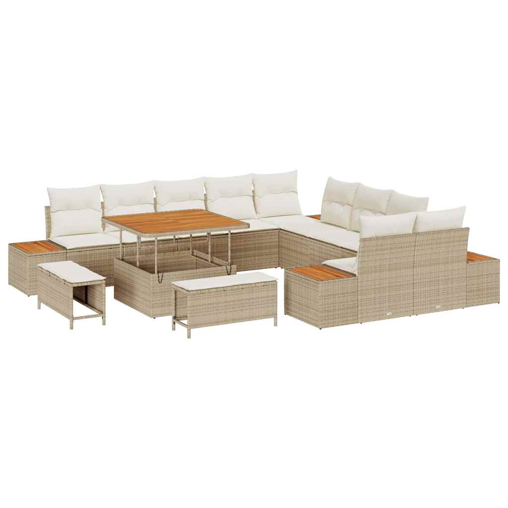 Set Divano da Giardino con cuscino 13 pcs Beige Poly Rattan | homemem39