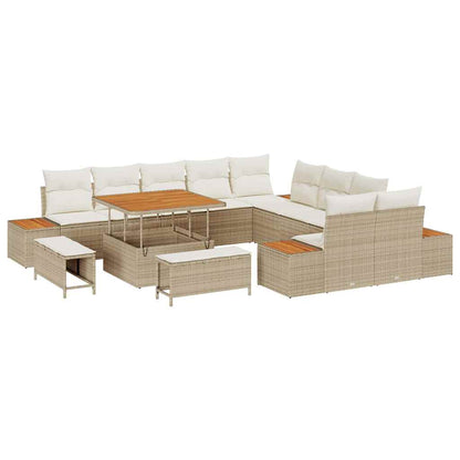 Set Divano da Giardino con cuscino 13 pcs Beige Poly Rattan | homemem39
