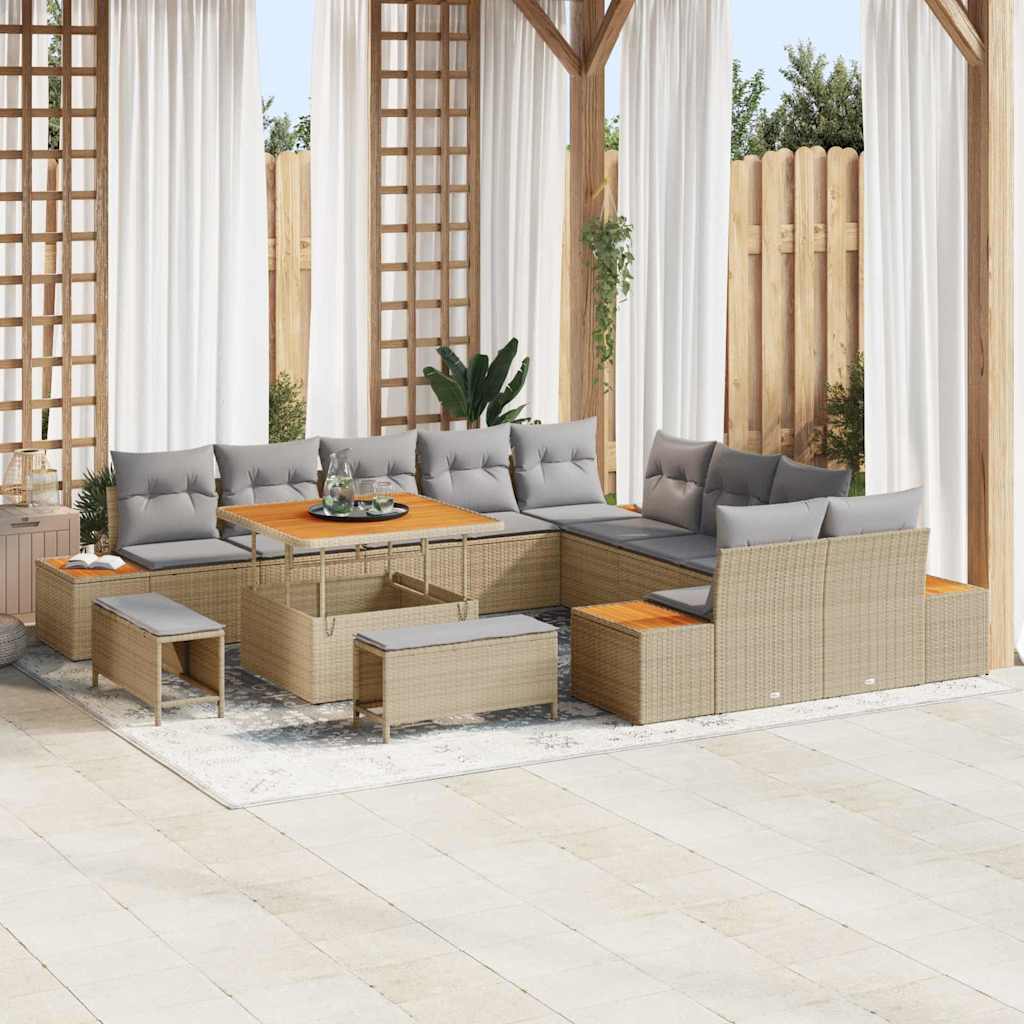 Set Divano da Giardino con cuscino 13 pcs Beige Poly Rattan | homemem39
