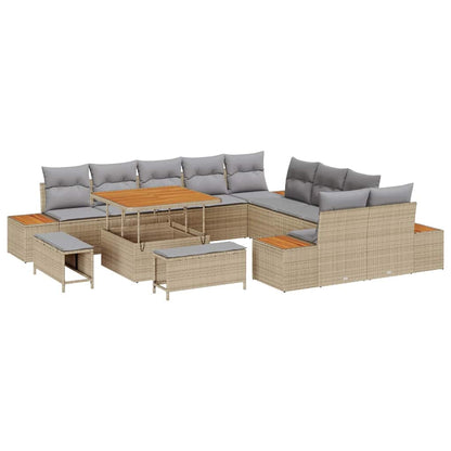 Set Divano da Giardino con cuscino 13 pcs Beige Poly Rattan | homemem39