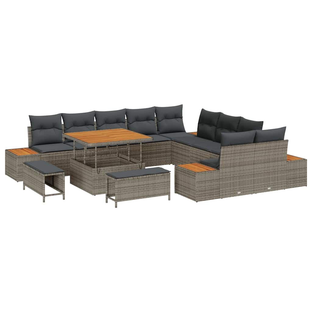 Set Divano da Giardino con cuscino 13 pcs Grigio Poly Rattan | homemem39