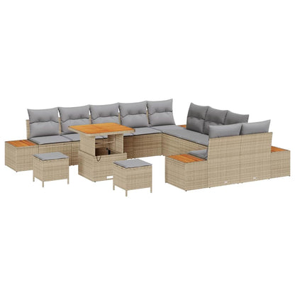 Set Divano da Giardino con cuscino 13 pcs Beige Poly Rattan | homemem39