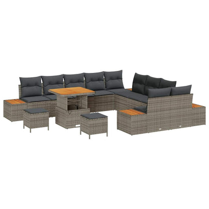 Set Divano da Giardino con cuscino 13 pcs Grigio Poly Rattan | homemem39