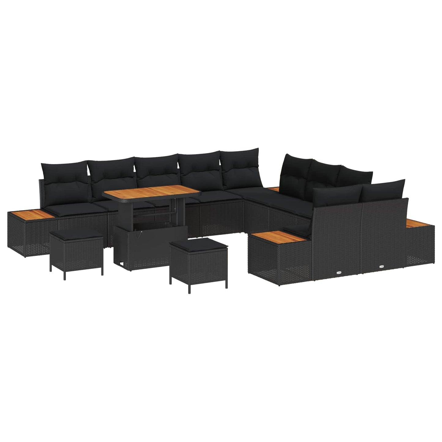 Set Divano da Giardino con cuscino 13 pcs Nero Poly Rattan | homemem39