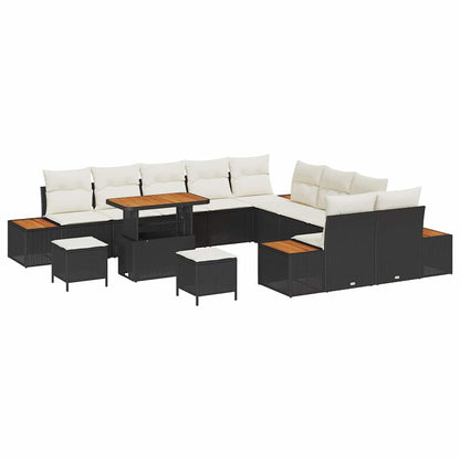 Set Divano da Giardino con cuscino 13 pcs Nero Poly Rattan | homemem39