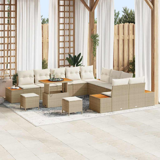 Set Divano da Giardino con cuscino 13 pcs Beige Poly Rattan