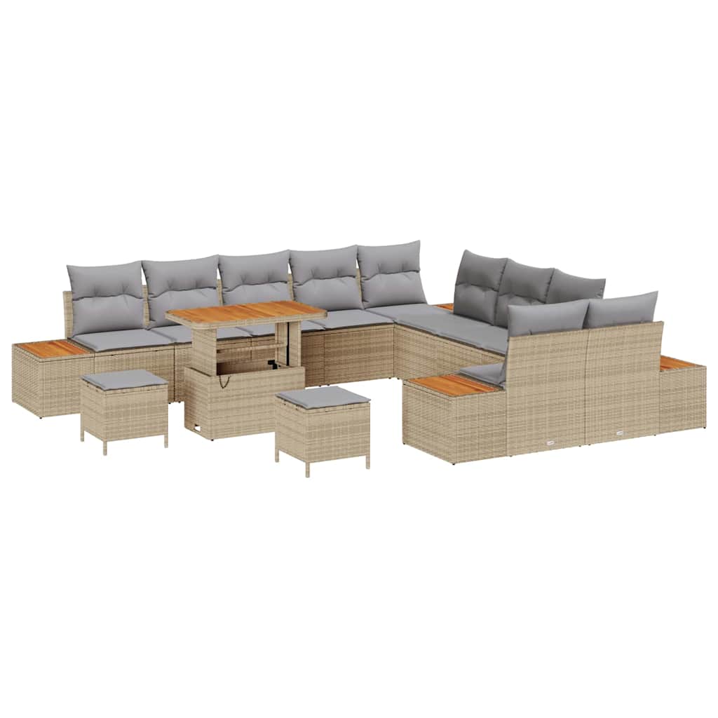 Set Divano da Giardino con cuscino 13 pcs Beige Poly Rattan | homemem39