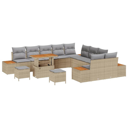 Set Divano da Giardino con cuscino 13 pcs Beige Poly Rattan | homemem39