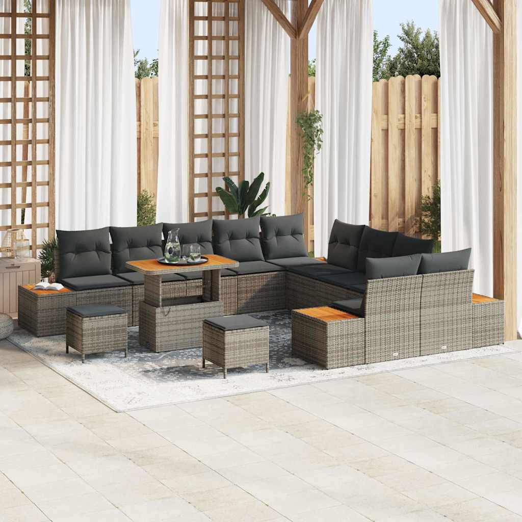 Set Divano da Giardino con cuscino 13 pcs Grigio Poly Rattan | homemem39