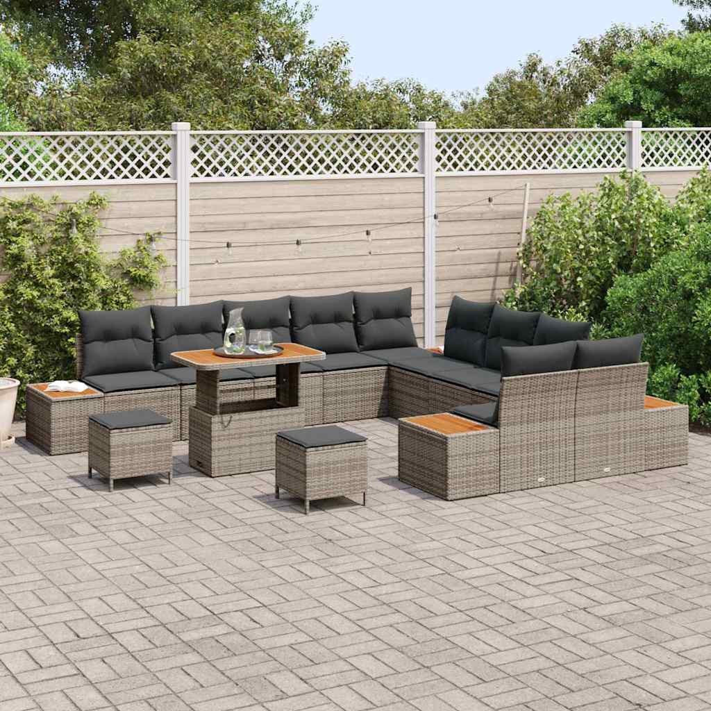 Set Divano da Giardino con cuscino 13 pcs Grigio Poly Rattan | homemem39