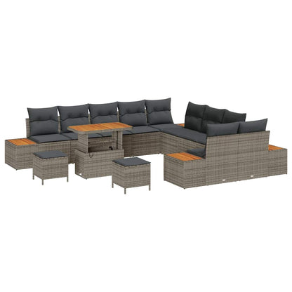 Set Divano da Giardino con cuscino 13 pcs Grigio Poly Rattan | homemem39