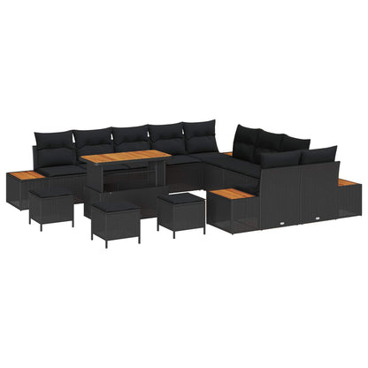 Set Divano da Giardino con cuscino 14 pcs Nero Poly Rattan | homemem39